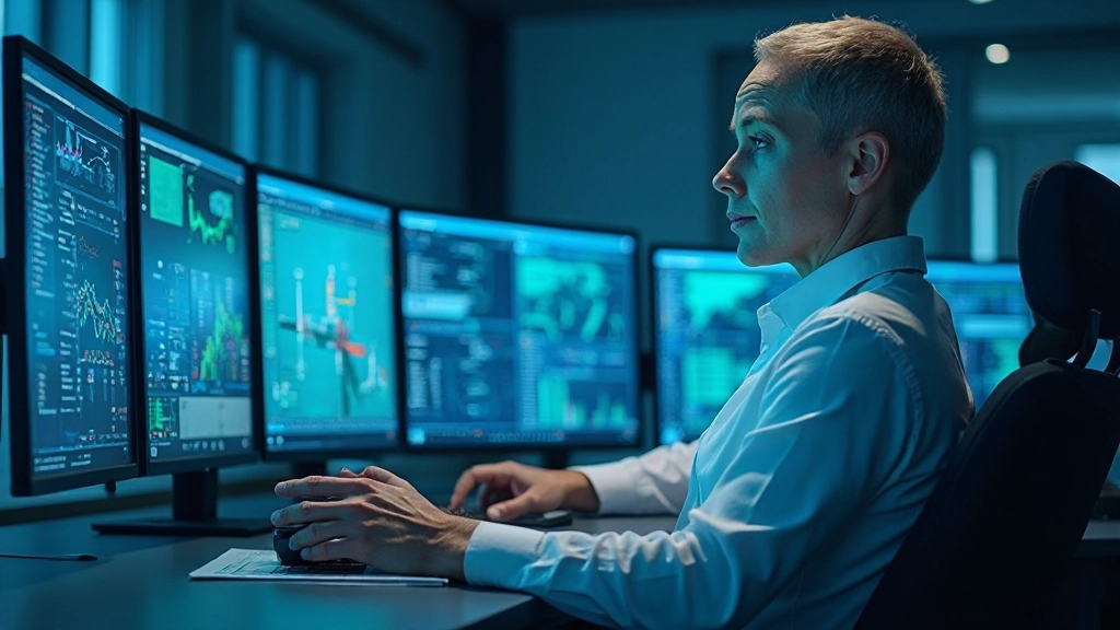 Современный диспетчерский центр управления электросетью с мониторами и оборудованием